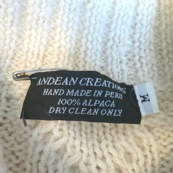 Vintage Peruvian Alpaca Wool Cable Pullover Sweater Oversized M Cream White Knit - Picture 6 of 12